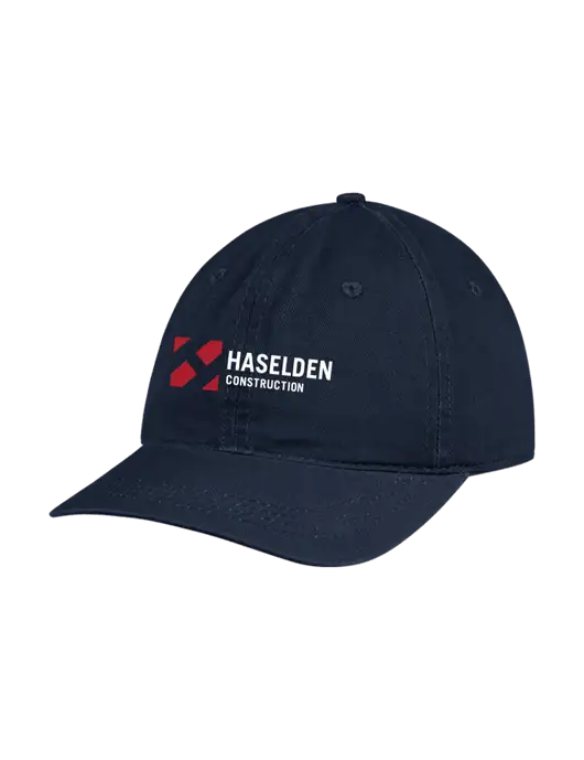 Garment Washed Unstructured Twill Navy Cap w/Haselden Construction Logo