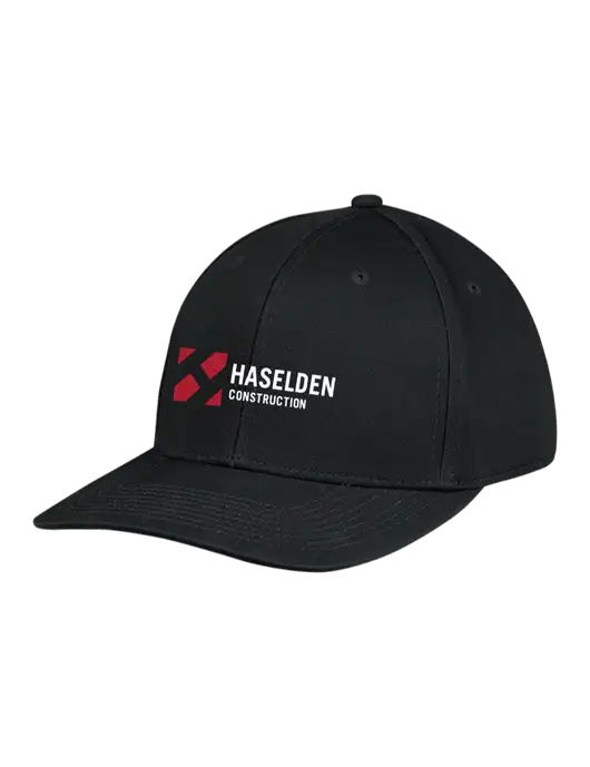 Premium Modern Structured Twill Black Snapback Cap w/Haselden Construction Logo