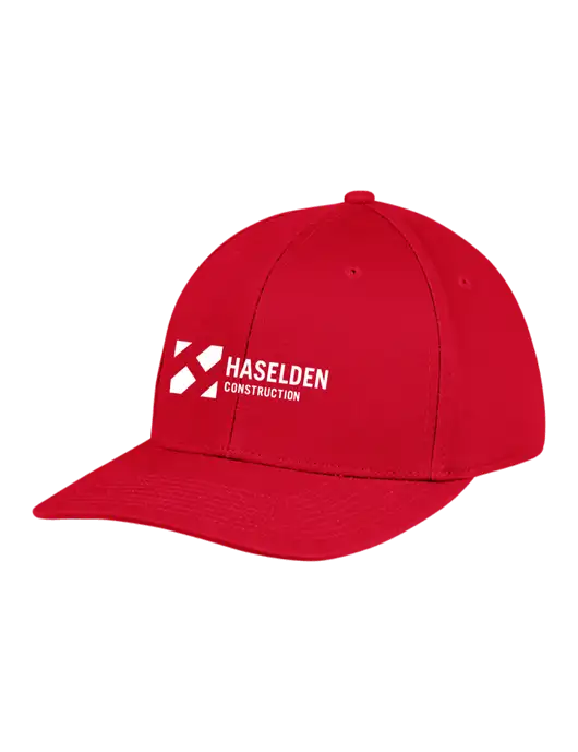 Premium Modern Structured Twill Red Snapback Cap w/Haselden Construction Logo
