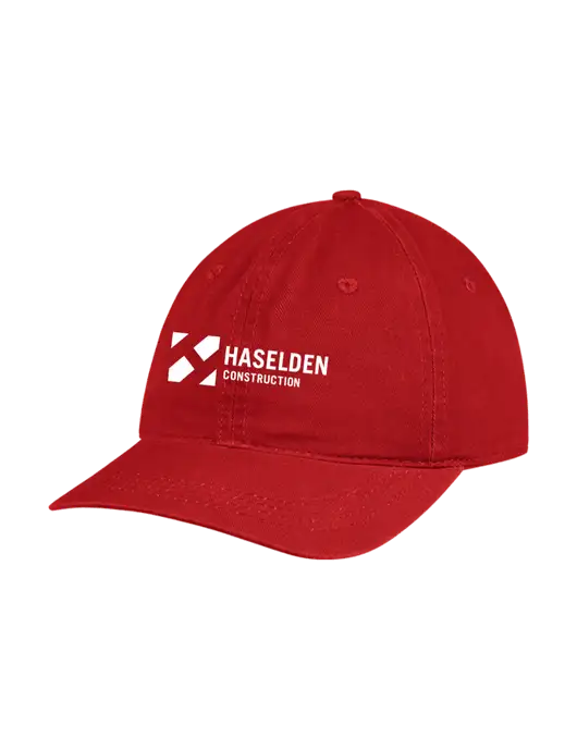 Garment Washed Unstructured Twill Red Cap w/Haselden Construction Logo