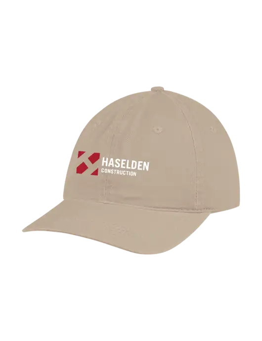 Garment Washed Unstructured Twill Tan Cap w/Haselden Construction Logo