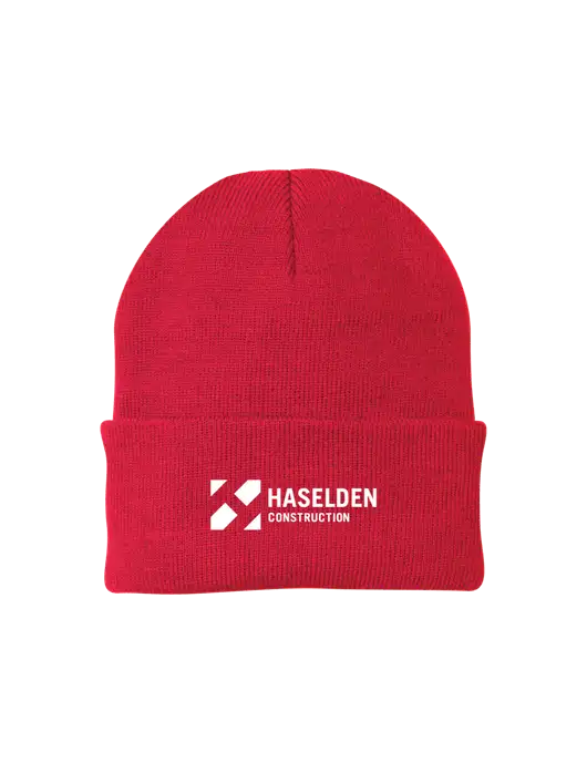 Red Knit Cap w/Haselden Construction Logo