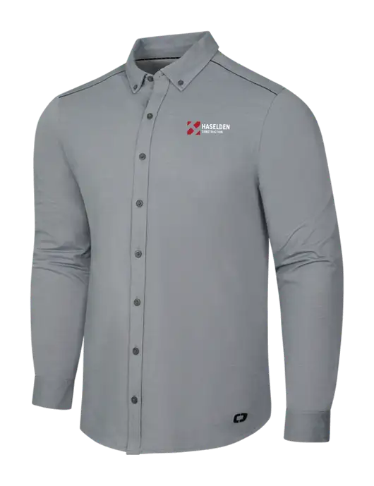 OGIO Medium Grey Heather Modern Code Stretch Button-Up Shirt w/Haselden Construction Logo