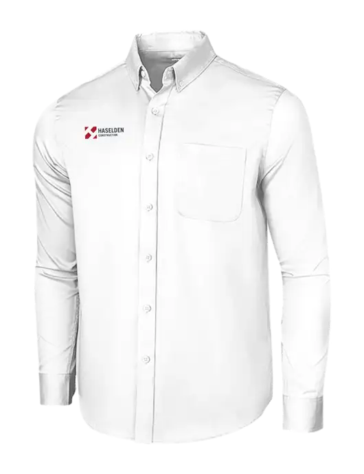 Long Sleeve White Superpro React Twill Shirt w/Haselden Construction Logo