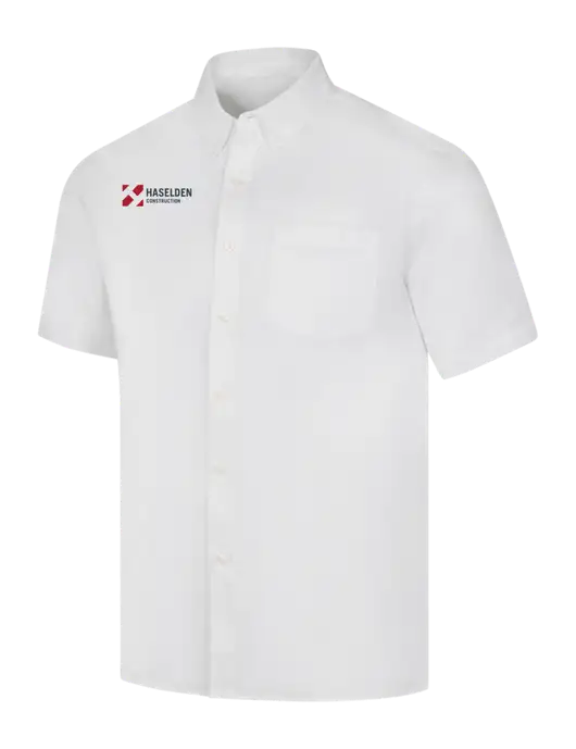Short Sleeve White Superpro React Twill Shirt w/Haselden Construction Logo