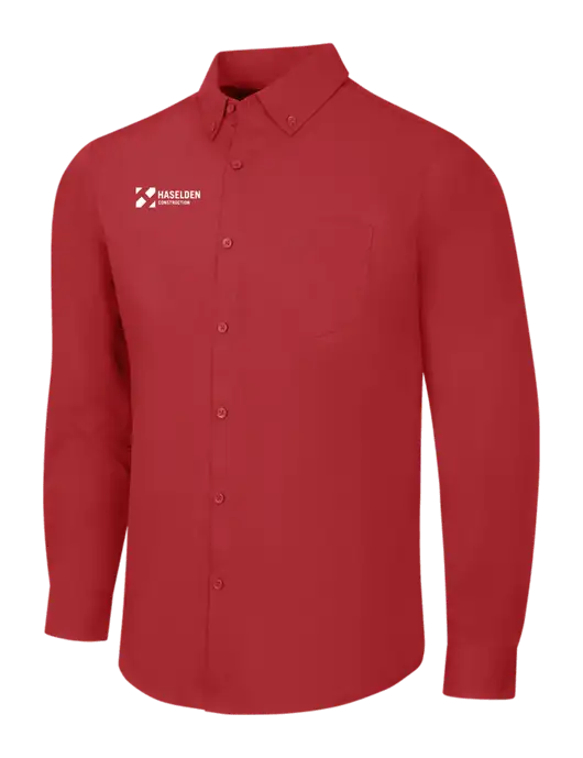 Red Long Sleeve Carefree Poplin Shirt w/Haselden Construction Logo