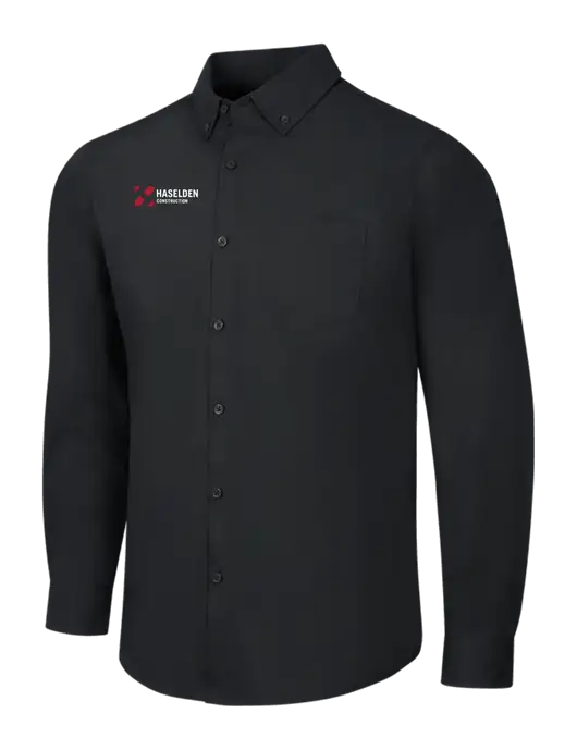 Black Long Sleeve Carefree Poplin Shirt w/Haselden Construction Logo