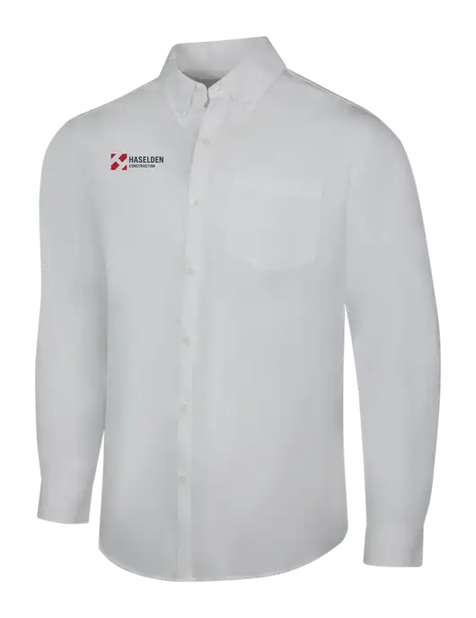 White Long Sleeve Carefree Poplin Shirt w/Haselden Construction Logo