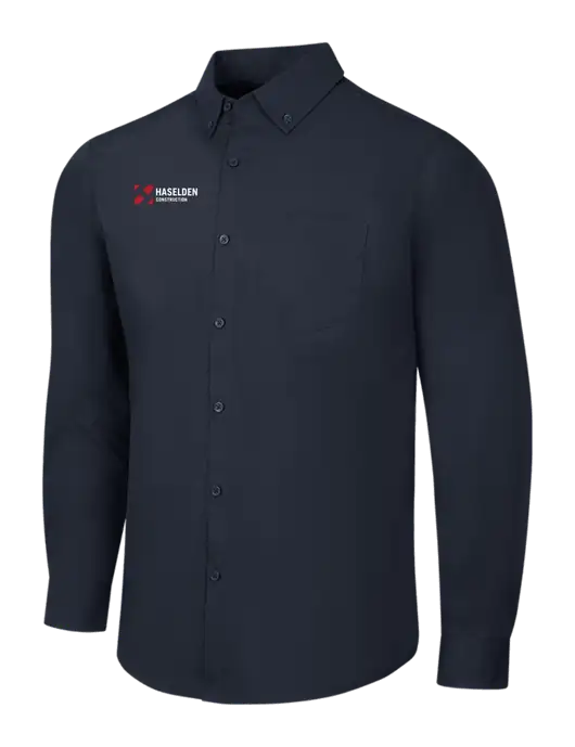 Navy Long Sleeve Carefree Poplin Shirt w/Haselden Construction Logo