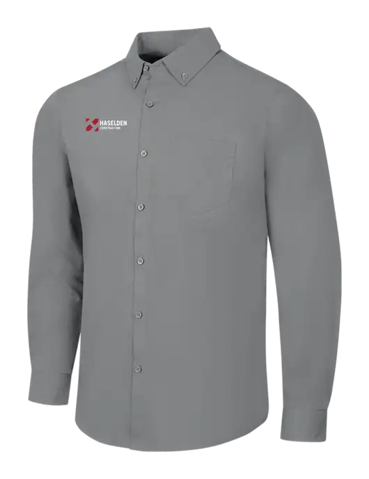 Medium Grey Long Sleeve Carefree Poplin Shirt w/Haselden Construction Logo