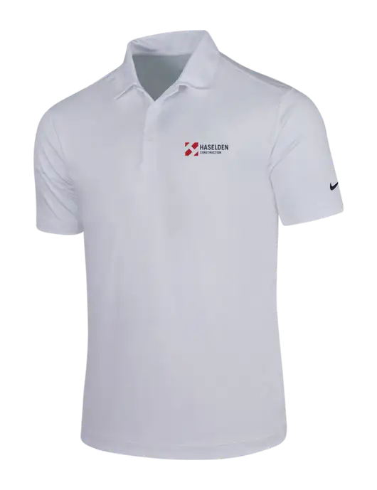 NIKE White Dri-Fit Vertical Mesh Polo w/Haselden Construction Logo