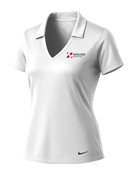 NIKE White Womens Dri-Fit Vertical Mesh Polo w/Haselden Construction Logo