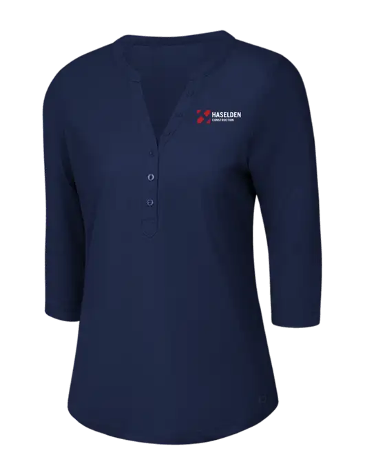 OGIO Navy Jewel Henley w/Haselden Construction Logo
