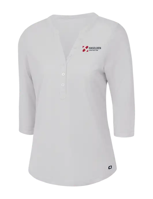 OGIO Bright White Jewel Henley w/Haselden Construction Logo
