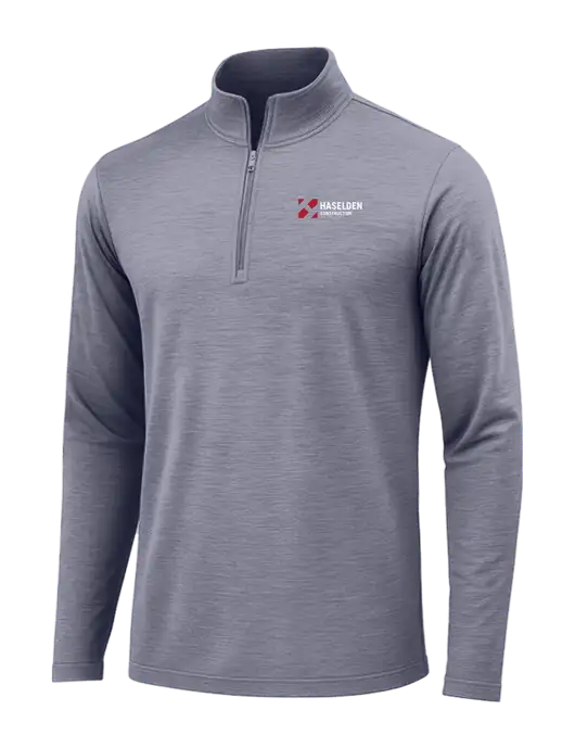 True Navy Heather Posicharge Tri-Blend Wicking 1/4 Zip Pullover w/Haselden Construction Logo