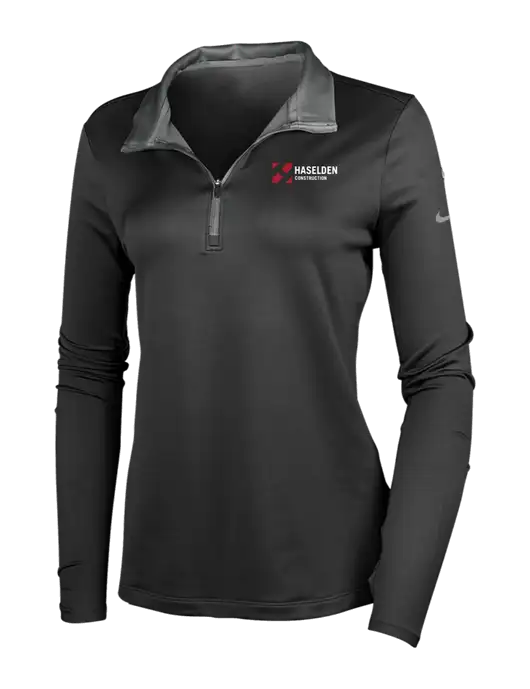 NIKE Black/Dark Grey Womens Dry-Fit Stretch 1/2 Zip Cover-Up w/Haselden Construction Logo