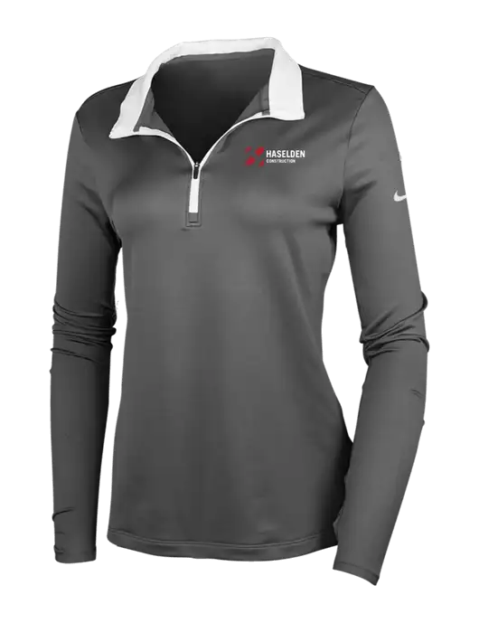 NIKE Dark Grey/White Womens Dry-Fit Stretch 1/2 Zip Cover-Up w/Haselden Construction Logo