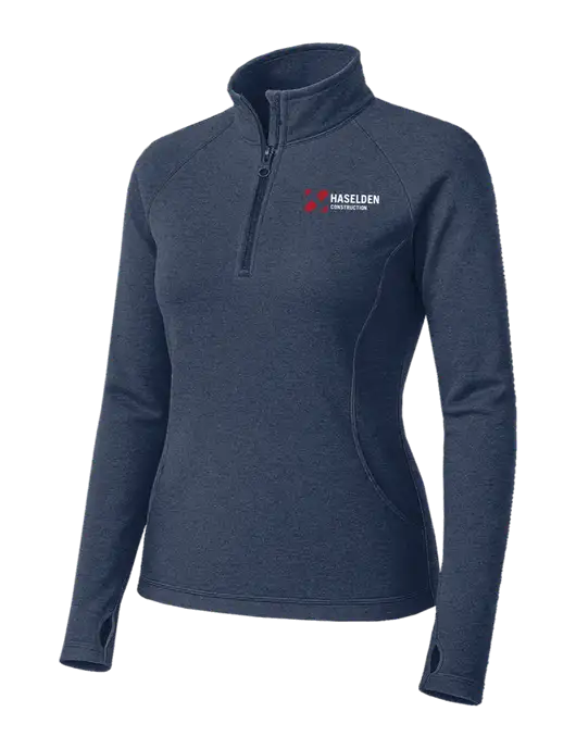 Navy Heather Womens Sport Wick Stretch 1/4 Zip Pullover w/Haselden Construction Logo