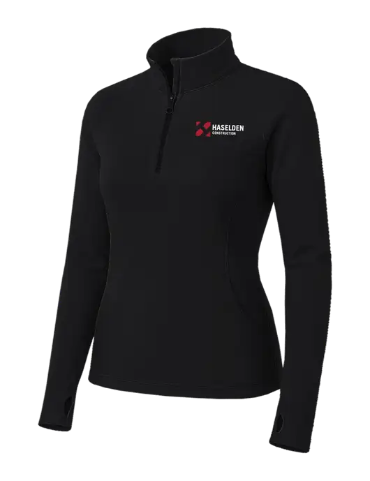 Womens Black Sport Wick Stretch 1/4 Zip Pullover w/Haselden Construction Logo