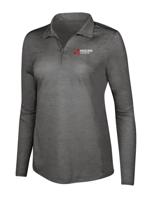 Dark Grey Heather Womens Posicharge Tri-Blend Wicking 1/4 Zip Pullover w/Haselden Construction Logo