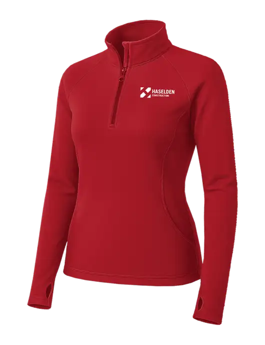 Red Womens Sport Wick Stretch 1/4 Zip Pullover w/Haselden Construction Logo