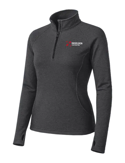 Dark Grey Heather Womens Sport Wick Stretch 1/4 Zip Pullover w/Haselden Construction Logo