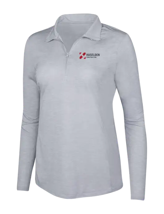 Light Grey Heather Womens Posicharge Tri-Blend Wicking 1/4 Zip Pullover w/Haselden Construction Logo
