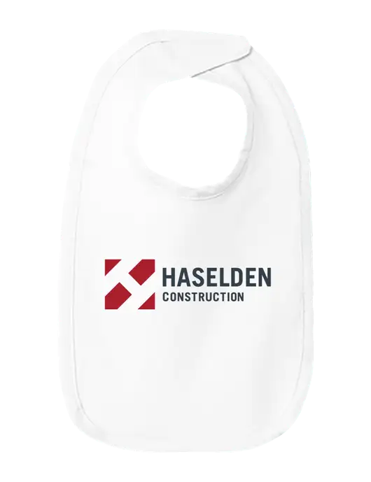 Rabbit Skins White Infant Premium Jersey Bib w/Haselden Construction Logo