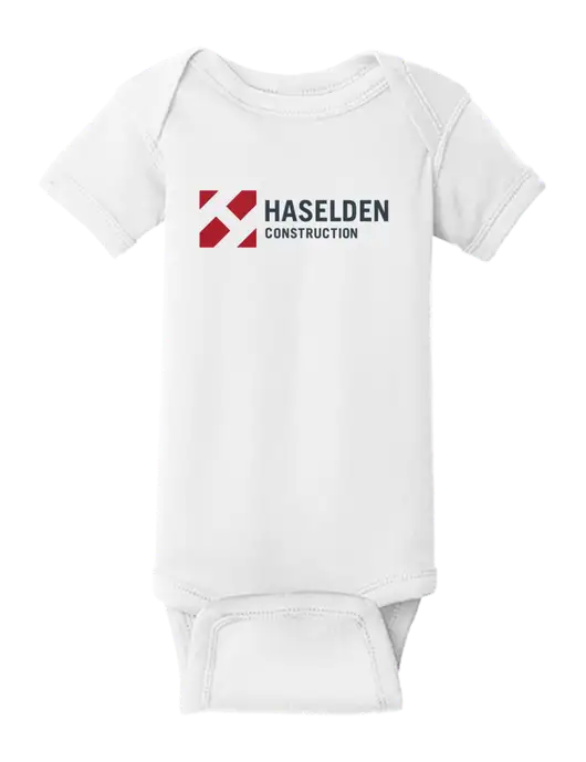 Rabbit Skins White Infant Short Sleeve Baby Rib Bodysuit w/Haselden Construction Logo