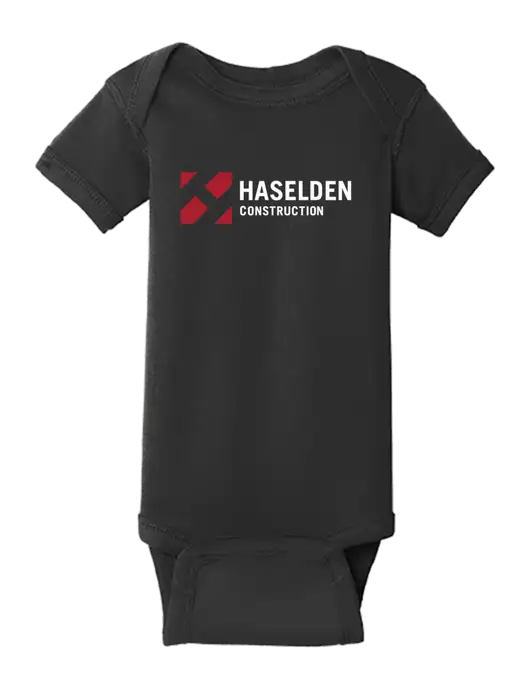 Rabbit Skins Black Infant Short Sleeve Baby Rib Bodysuit w/Haselden Construction Logo