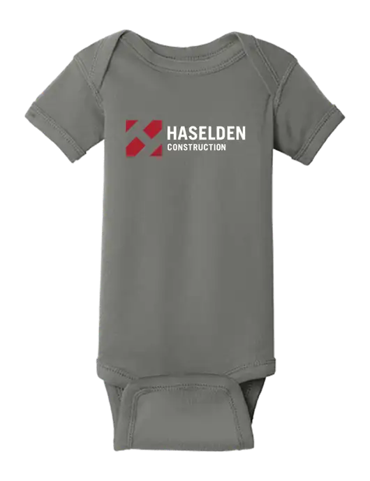 Rabbit Skins Charcoal Infant Short Sleeve Baby Rib Bodysuit w/Haselden Construction Logo