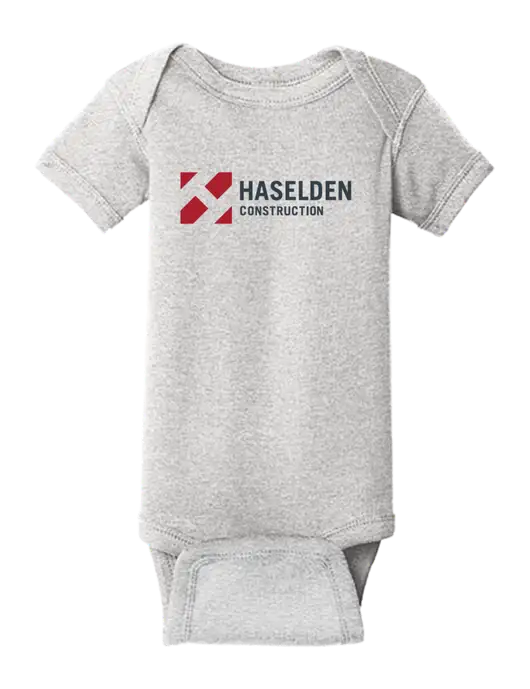 Rabbit Skins Light Grey Heather Infant Short Sleeve Baby Rib Bodysuit w/Haselden Construction Logo