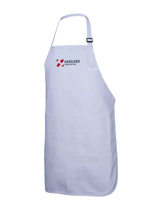 Full-Length White Apron With Pockets w/Haselden Construction Logo