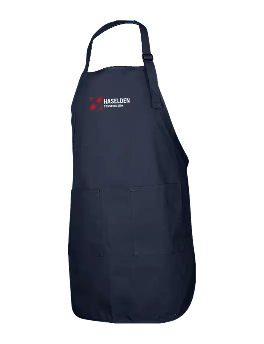 Full-Length Navy Apron With Pockets w/Haselden Construction Logo