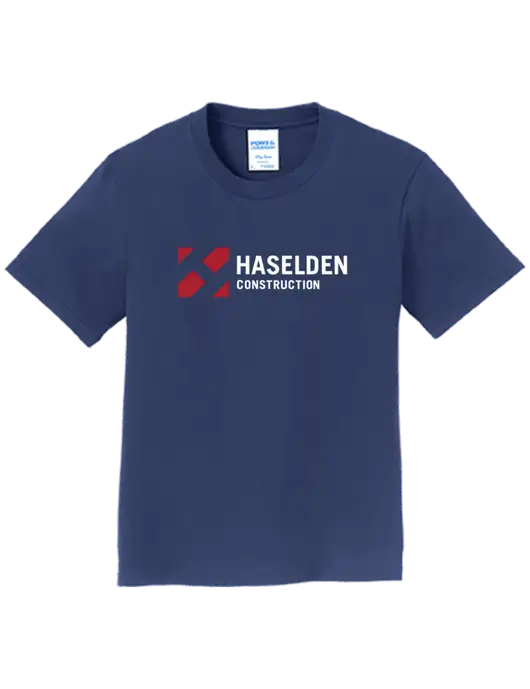Youth Ring Spun Navy 4.5 oz T-Shirt w/Haselden Construction Logo