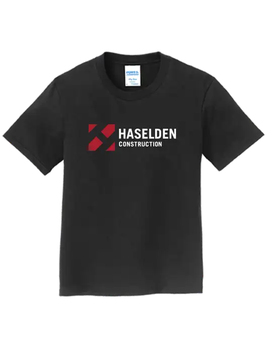 Youth Ring Spun Jet Black 4.5 oz T-Shirt w/Haselden Construction Logo