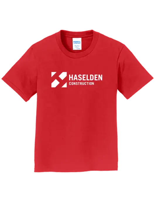 Youth Ring Spun Bright Red 4.5 oz T-Shirt w/Haselden Construction Logo