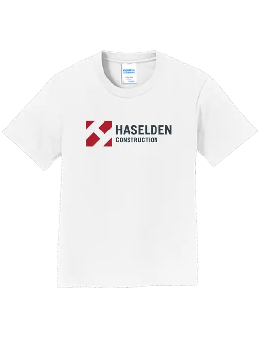 Youth Ring Spun White 4.5 oz T-Shirt w/Haselden Construction Logo