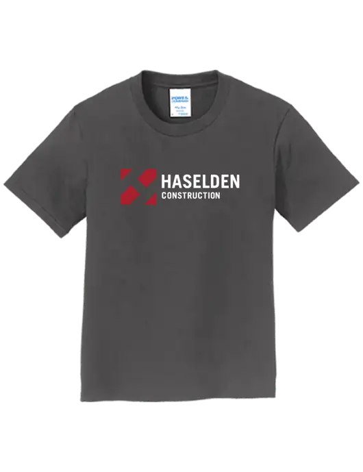 Youth Ring Spun Charcoal 4.5 oz T-Shirt w/Haselden Construction Logo