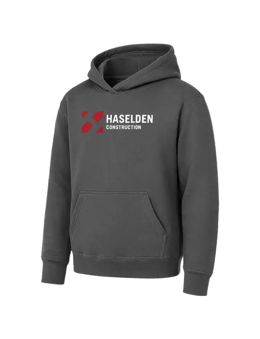 Youth Charcoal 7.8 oz Pullover Hooded Sweatshirt w/Haselden Construction Logo