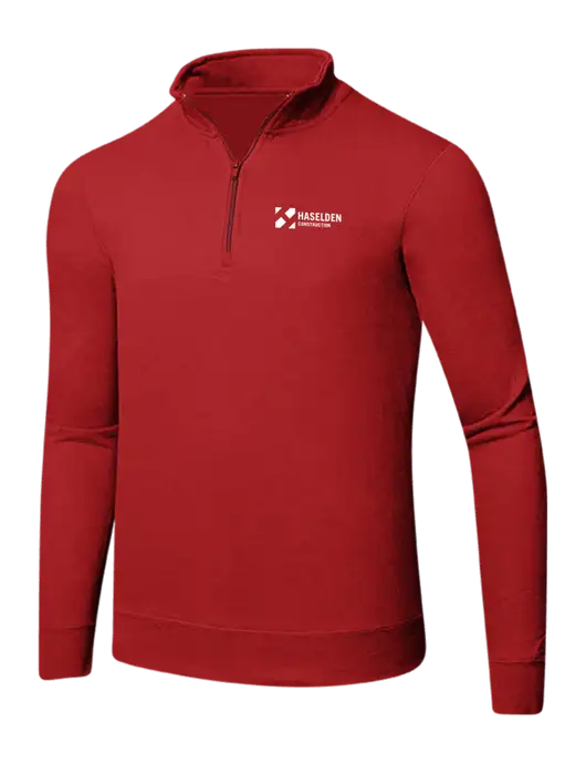Bright Red 8.5 oz Ring Spun 1/4 Zip Pullover Sweatshirt w/Haselden Construction Logo