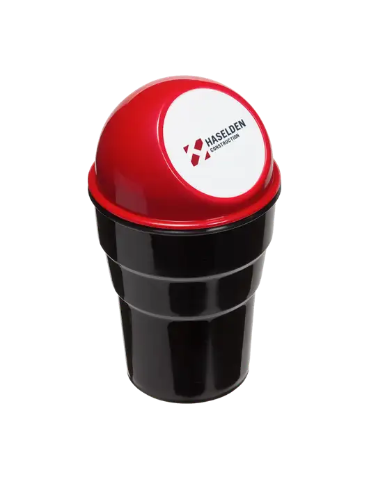 Red Car Cup Holder Trash Can w/Haselden Construction Logo