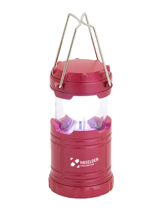 Red Mini Retro Lantern w/Haselden Construction Logo