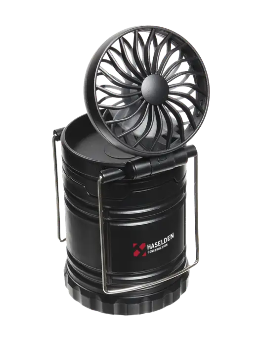 Black Retro Lantern with Fan w/Haselden Construction Logo