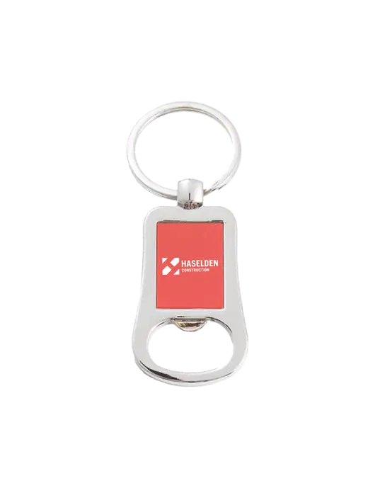 Silver & Red Bottle Opener Keychain w/Haselden Construction Logo