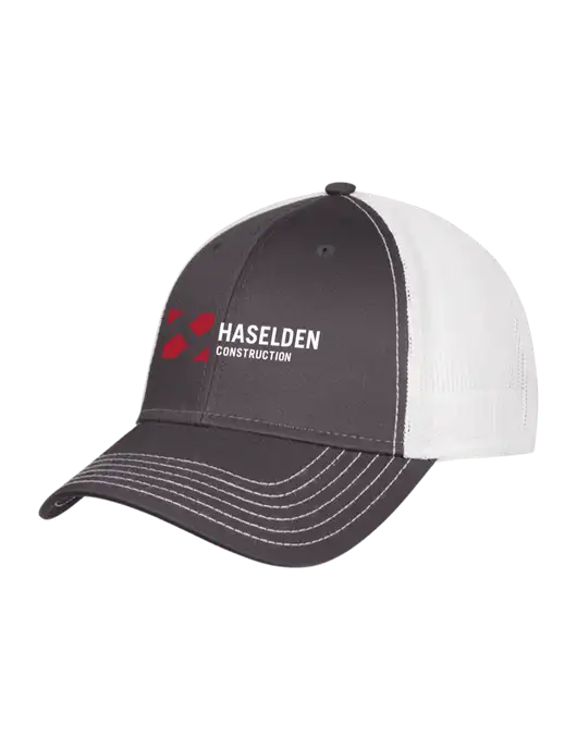 Dark Grey/White Mesh Trucker Cap Snap Back w/Haselden Construction Logo