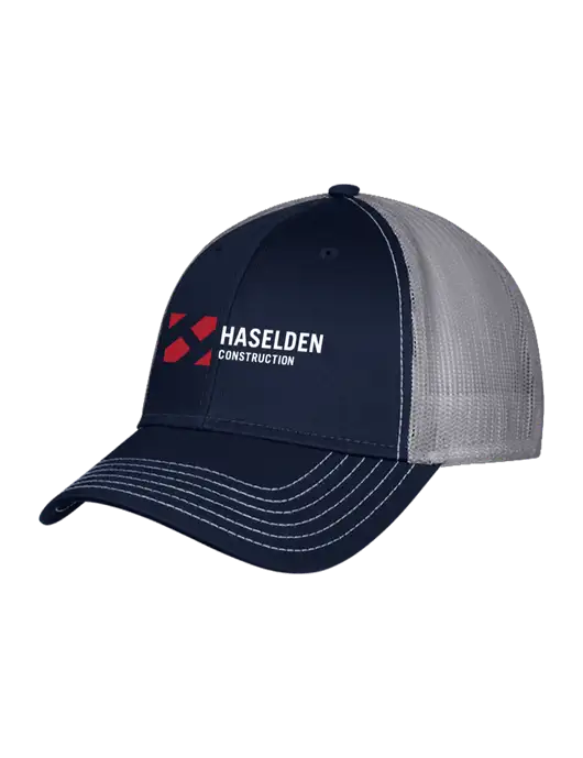 Navy & Grey Mesh Trucker Cap Snap Back w/Haselden Construction Logo