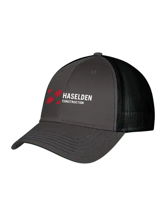 Charcoal & Black Mesh Trucker Cap Snap Back w/Haselden Construction Logo
