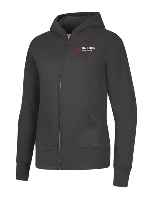 Charcoal Womens Core Fleece Full-Zip Hooded Sweatshirt w/Haselden Construction Logo