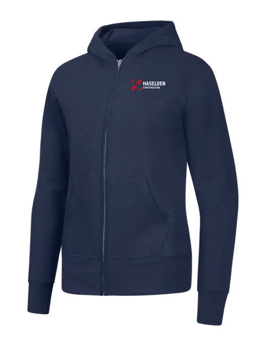 Navy Womens Core Fleece Full-Zip Hooded Sweatshirt w/Haselden Construction Logo